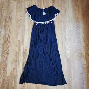 PinkBlush Maternity Short Sleeve Maxi Dress | Med | Black Tassels Fiesta NEW